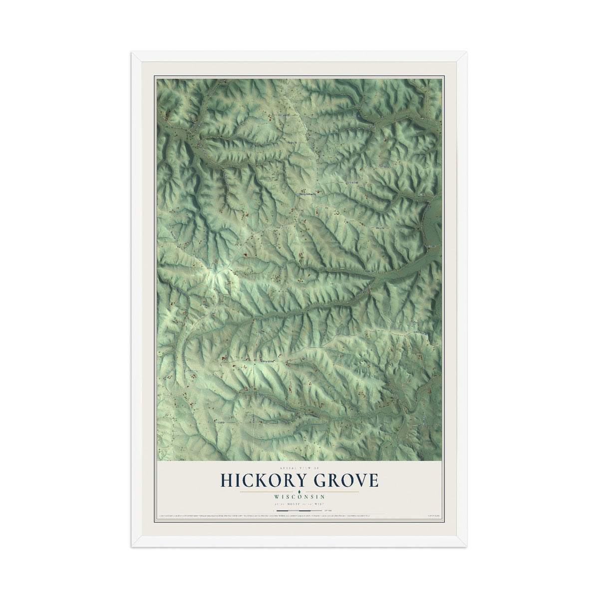 Map of Hickory Grove, Wisconsin, 12 x 18 inch print in a white wood frame