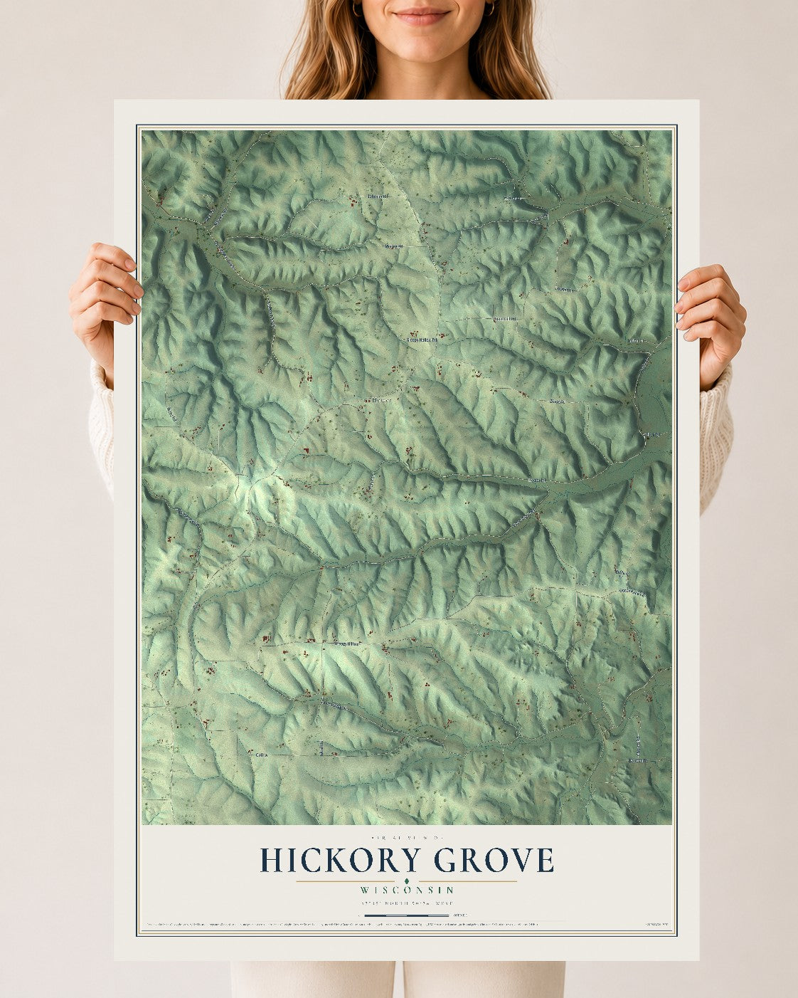 Map of Hickory Grove, Wisconsin, 24 x 36 inch unframed archival matte print