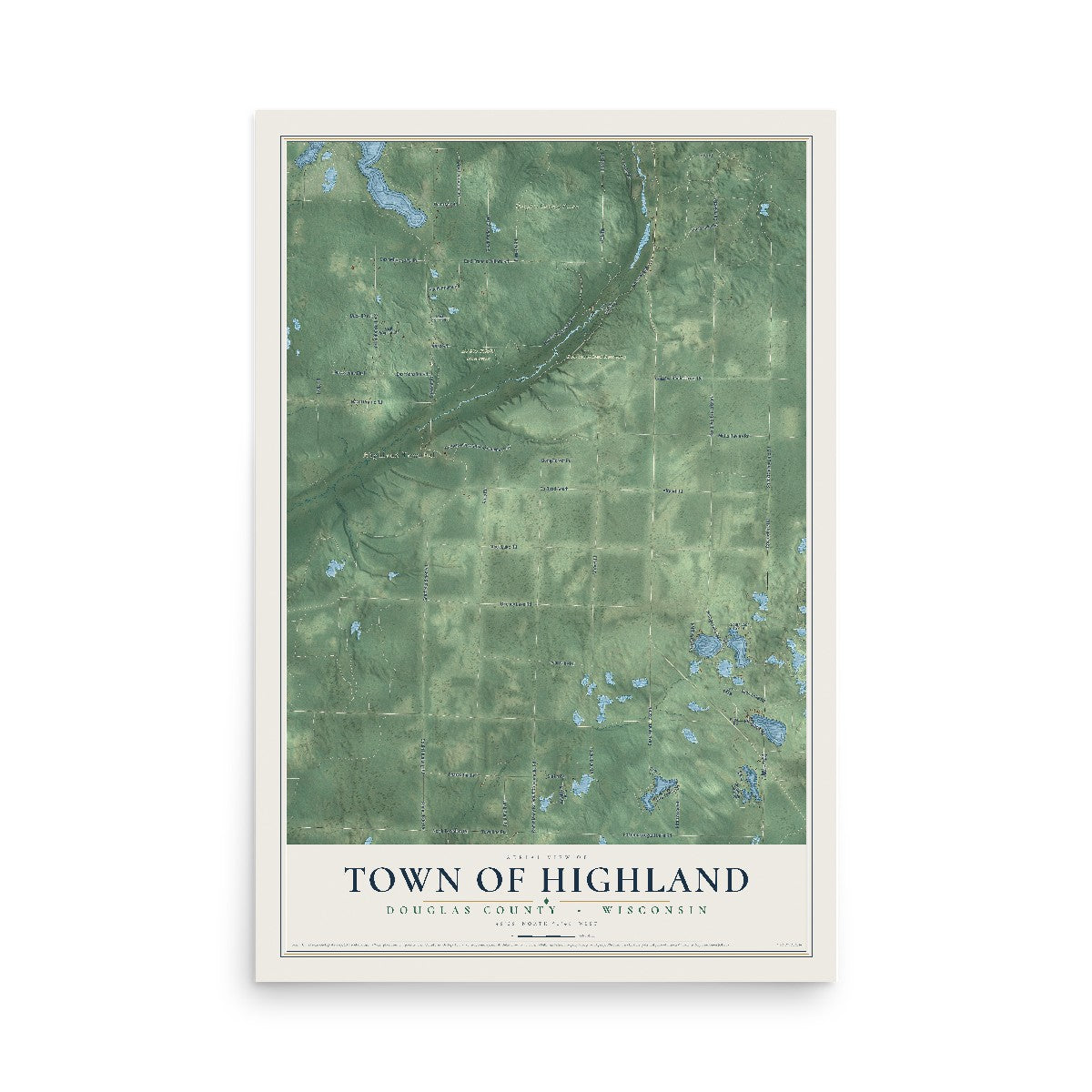 Map of the Town of Highland, Douglas County, Wisconsin, 12 x 18 inch unframed archival matte print