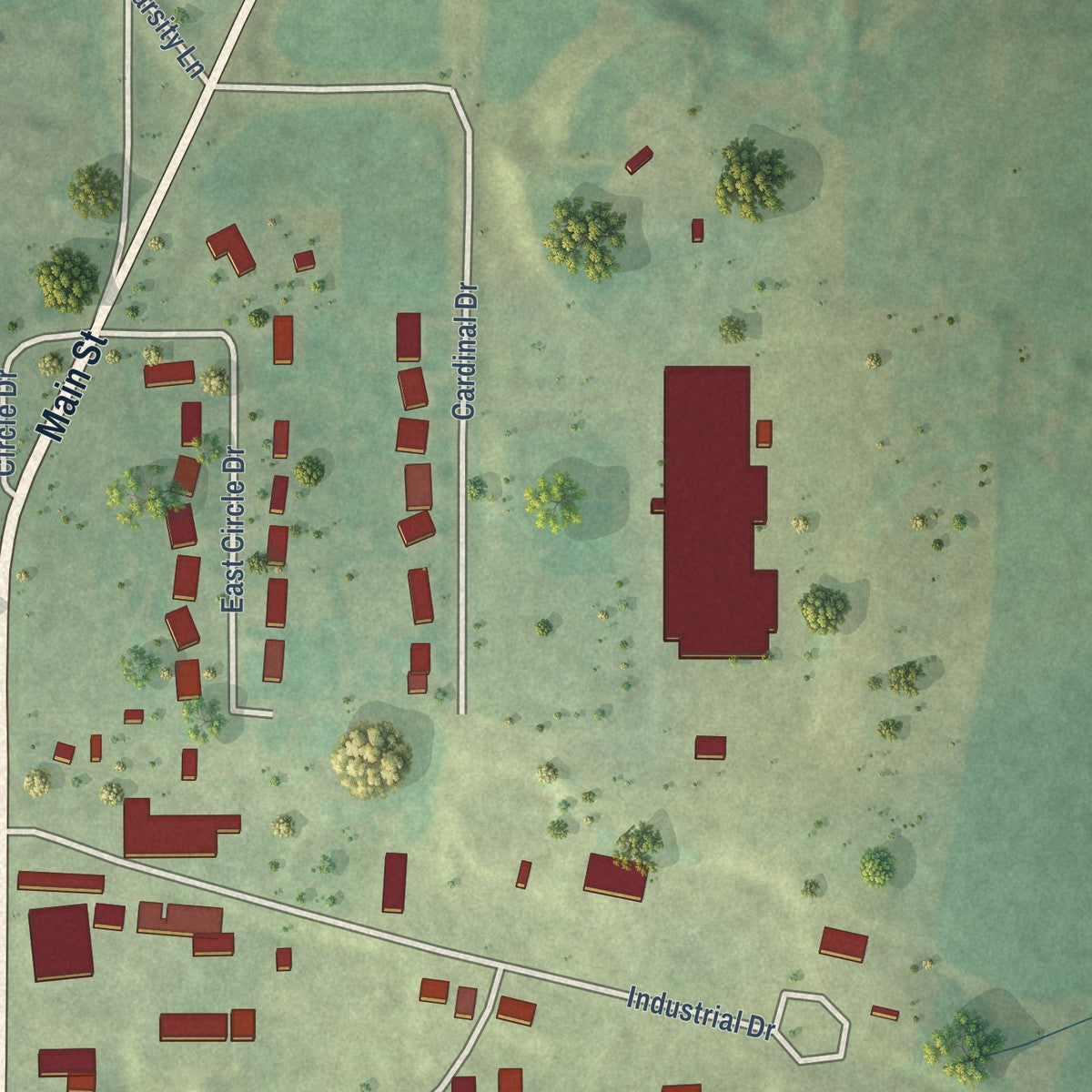Second close-up of the map of Highland, Wisconsin print showing more streets and buildings