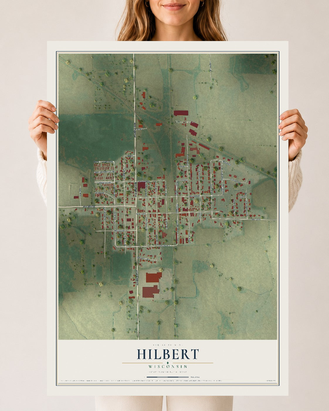 Map of Hilbert, Wisconsin, 24 x 36 inch unframed archival matte print