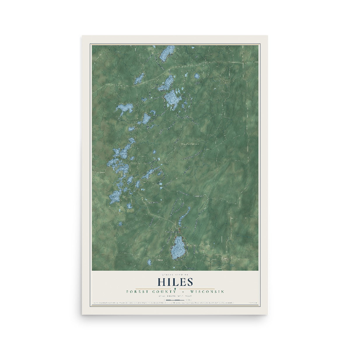 Map of Hiles, Forest County, Wisconsin, 12 x 18 inch unframed archival matte print