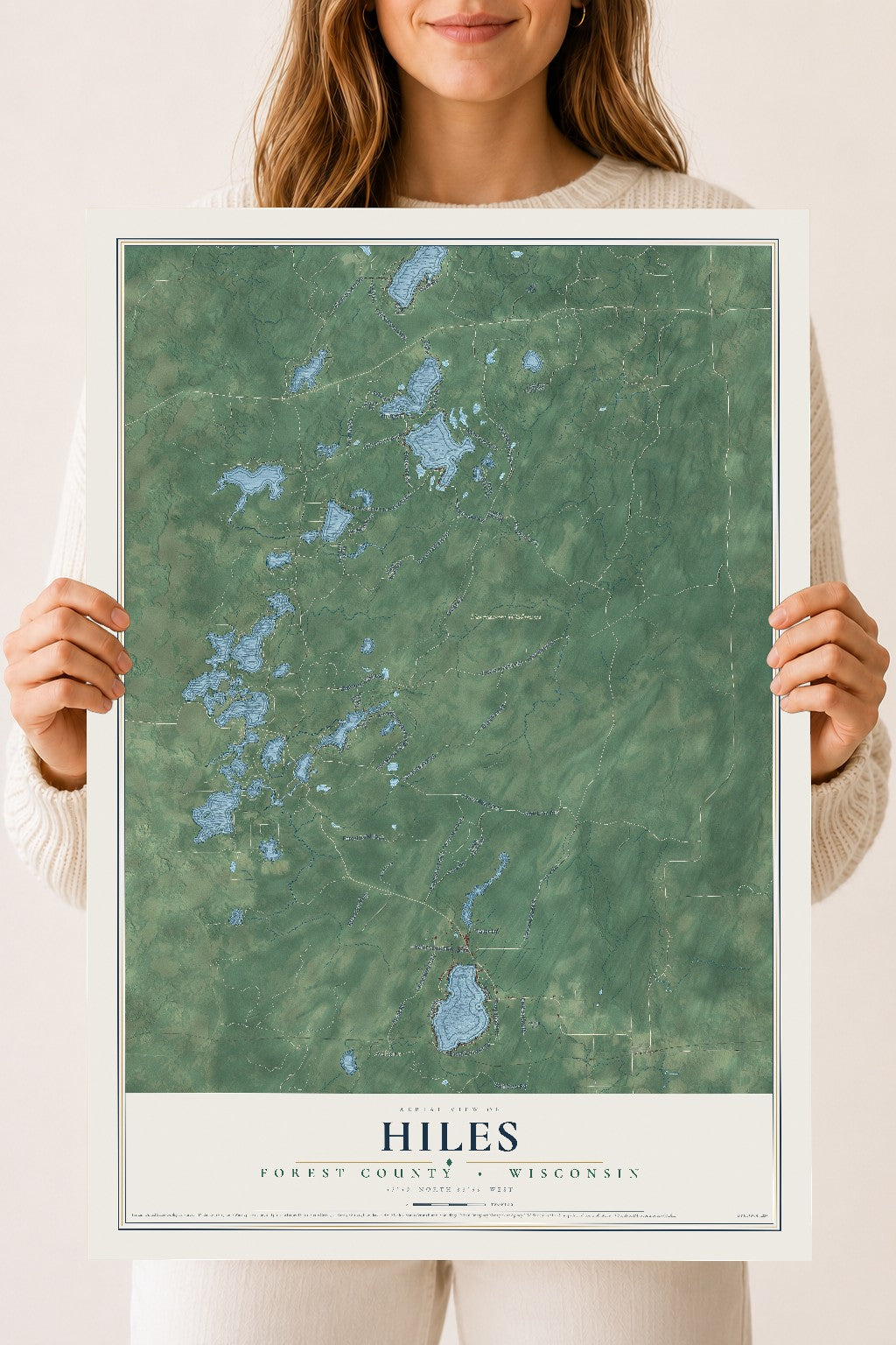 Map of Hiles, Forest County, Wisconsin, 18 x 24 inch unframed archival matte print