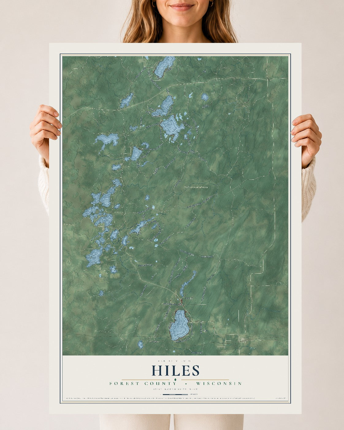 Map of Hiles, Forest County, Wisconsin, 24 x 36 inch unframed archival matte print