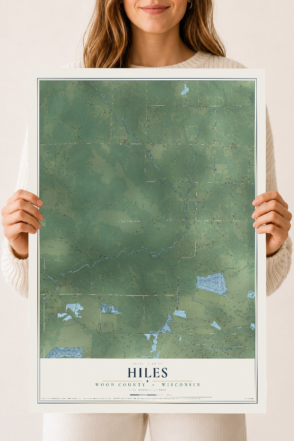 Map of Hiles, Wood County, Wisconsin, 18 x 24 inch unframed archival matte print
