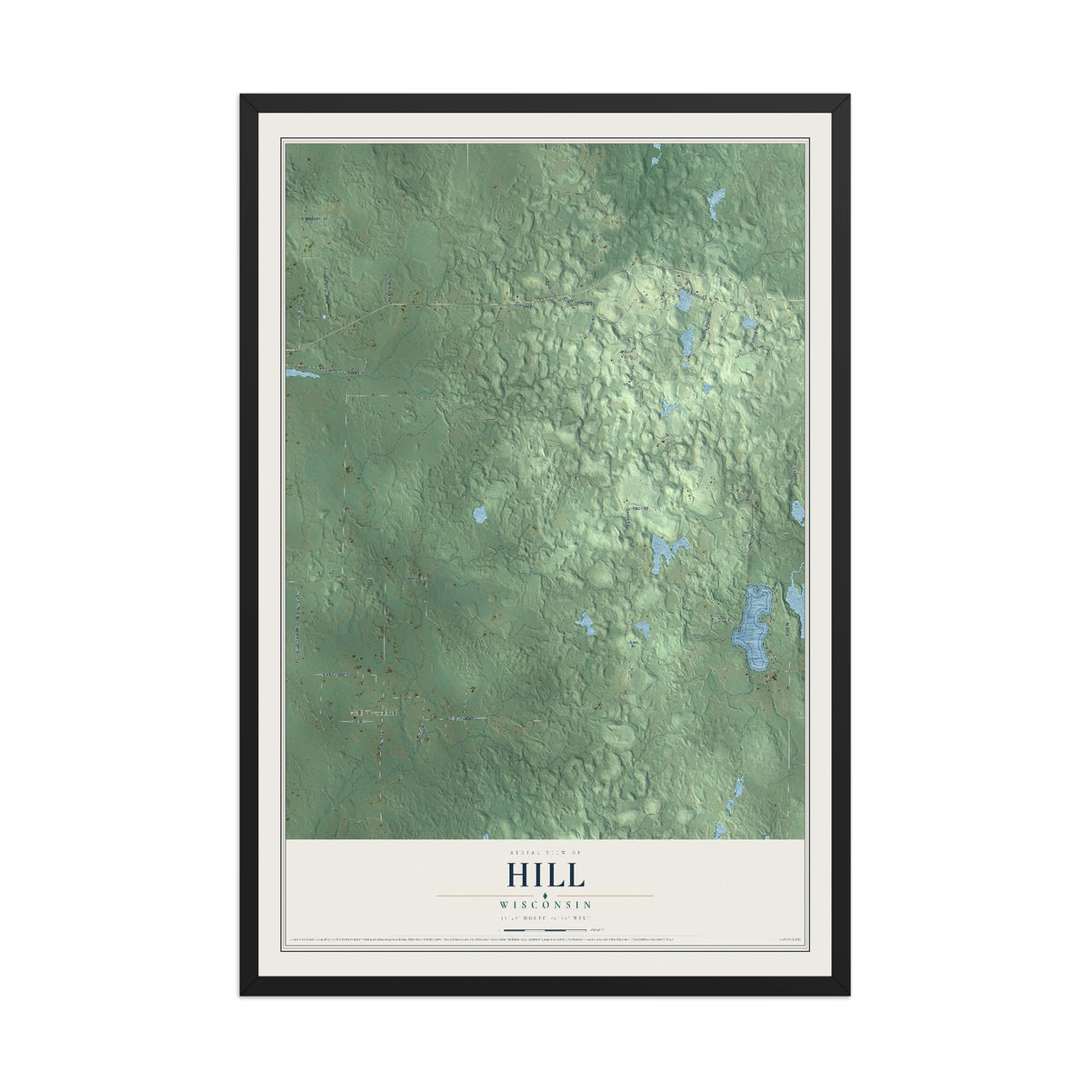 Map of Hill, Wisconsin, 12 x 18 inch print in a black wood frame