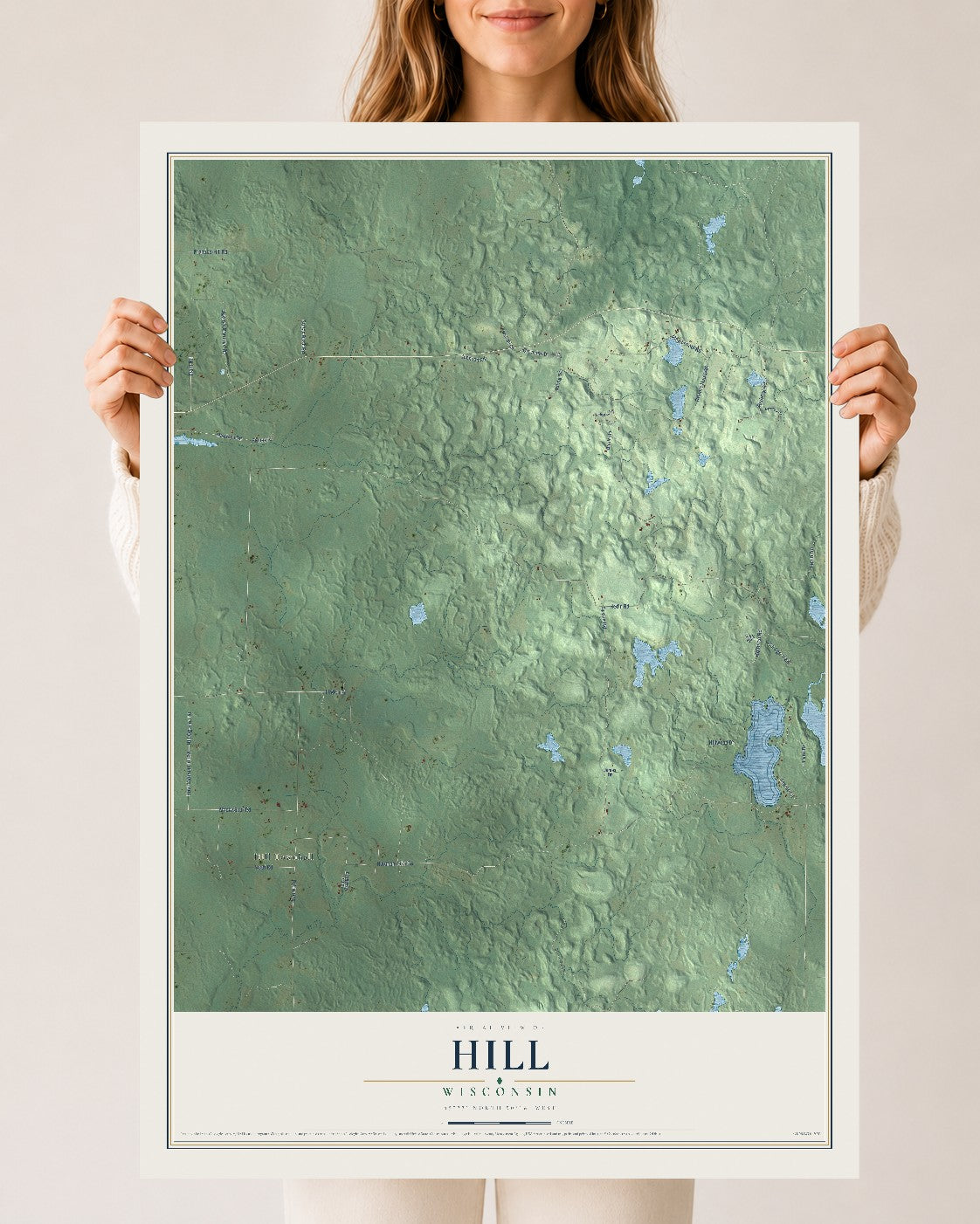 Map of Hill, Wisconsin, 24 x 36 inch unframed archival matte print