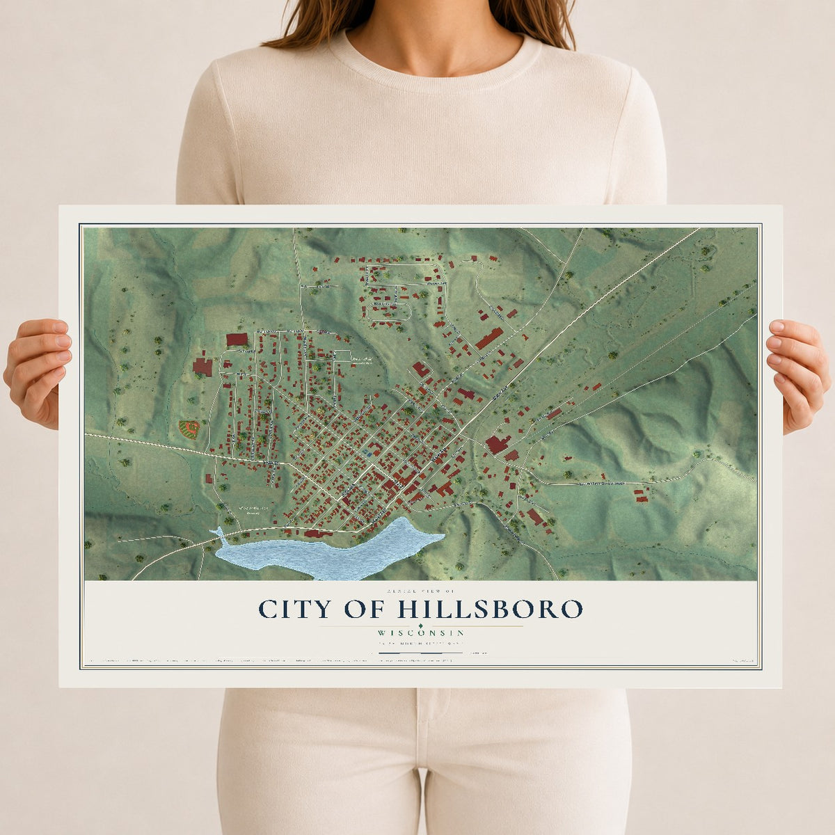 Map of Hillsboro, Wisconsin, 12 x 18 inch unframed archival matte print