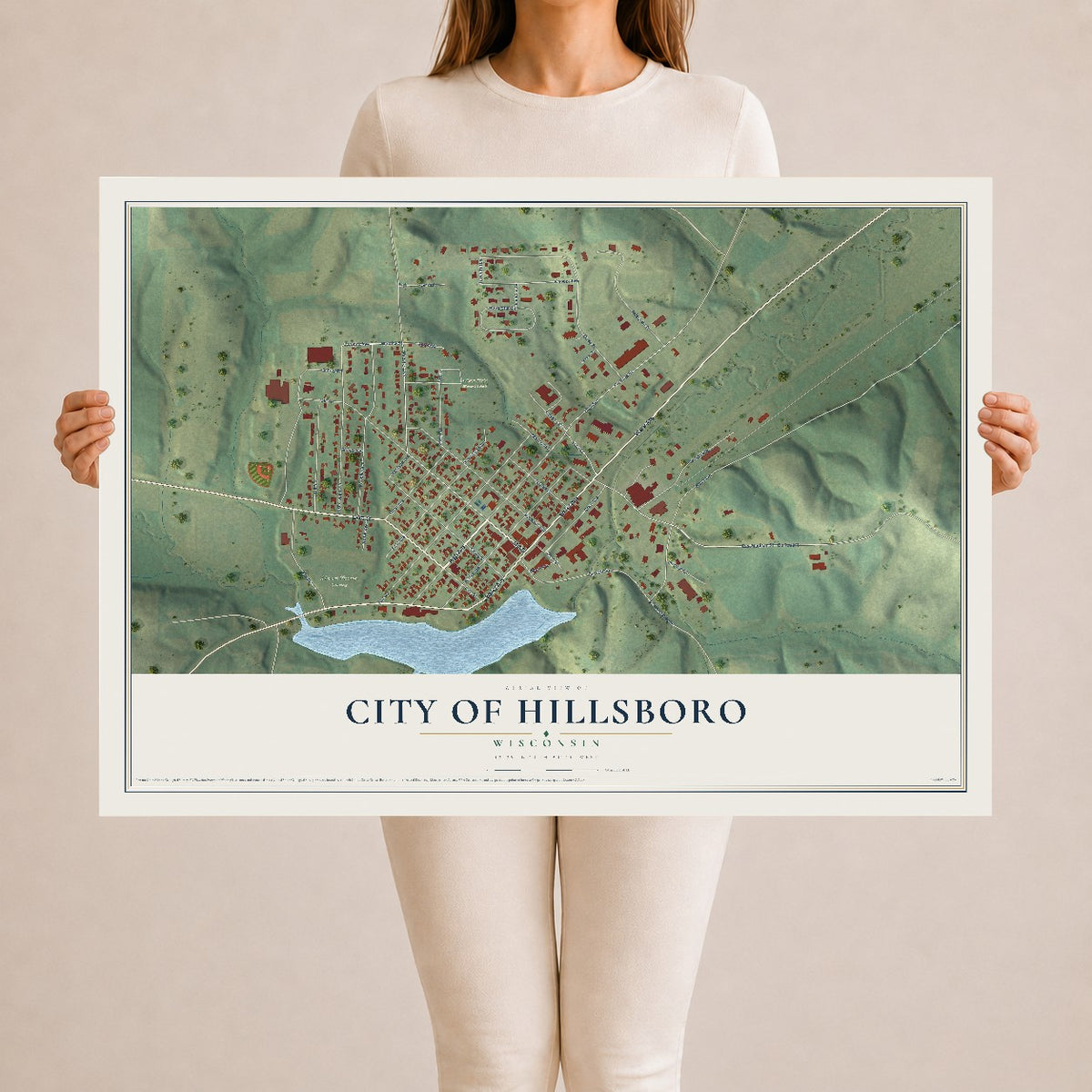 Map of Hillsboro, Wisconsin, 24 x 36 inch unframed archival matte print