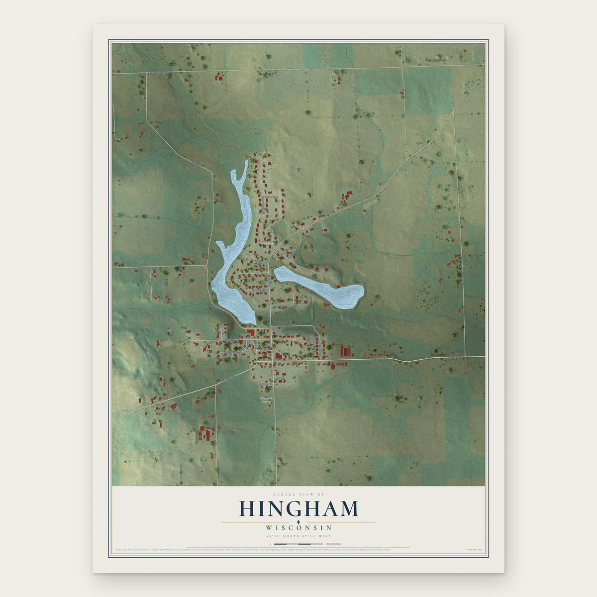 Hingham, Wisconsin map print, the full design