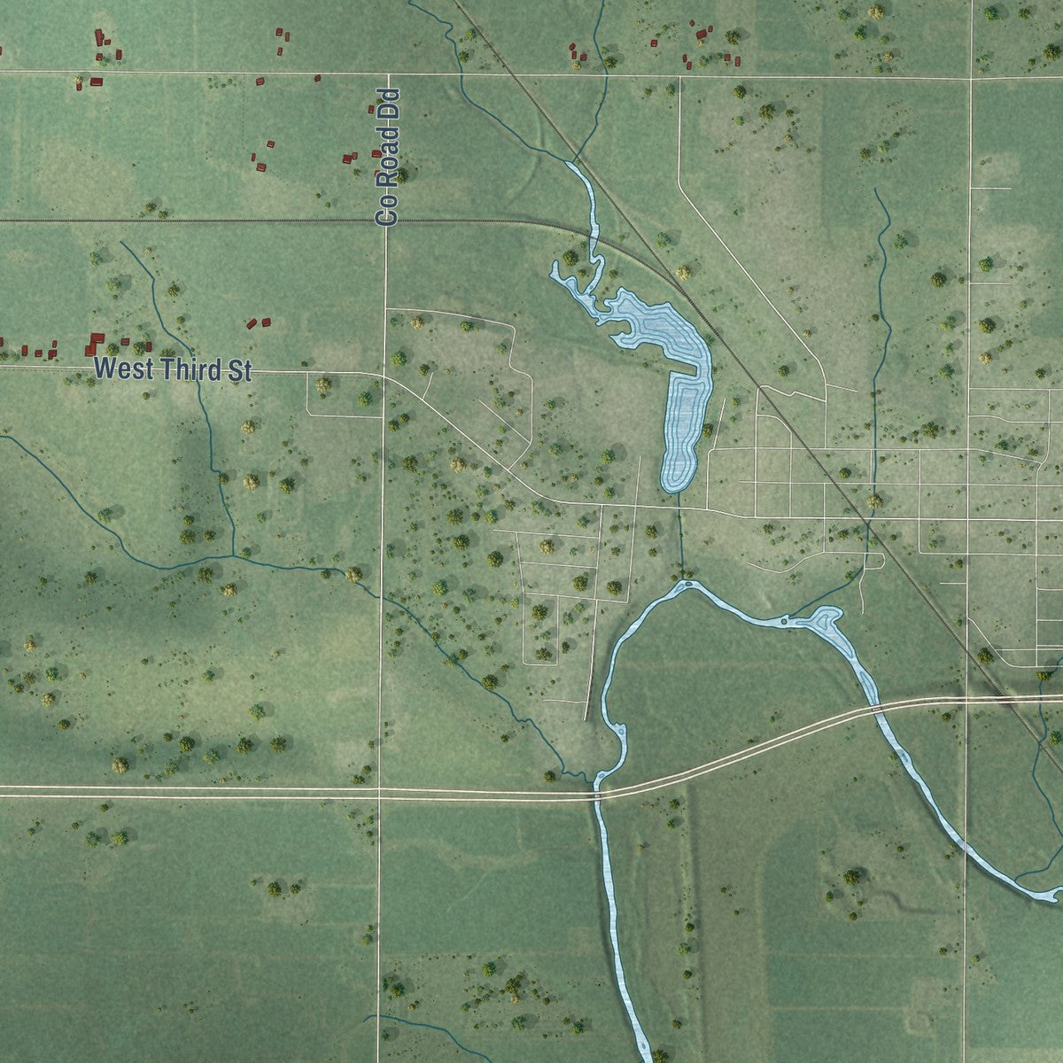 Close-up of the map of Hixon, Wisconsin print showing street and building detail