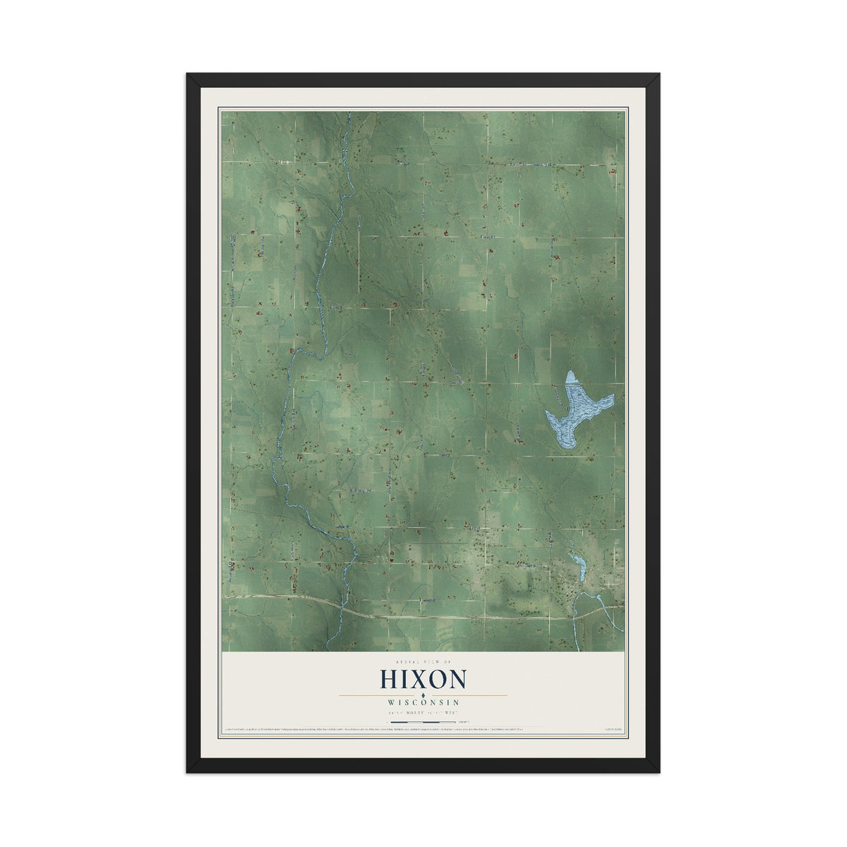 Map of Hixon, Wisconsin, 12 x 18 inch print in a black wood frame