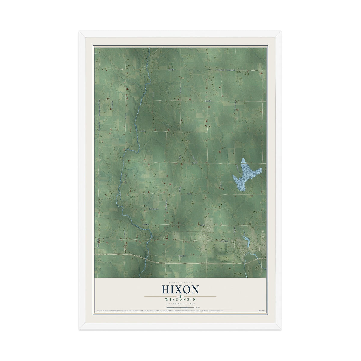 Map of Hixon, Wisconsin, 12 x 18 inch print in a white wood frame