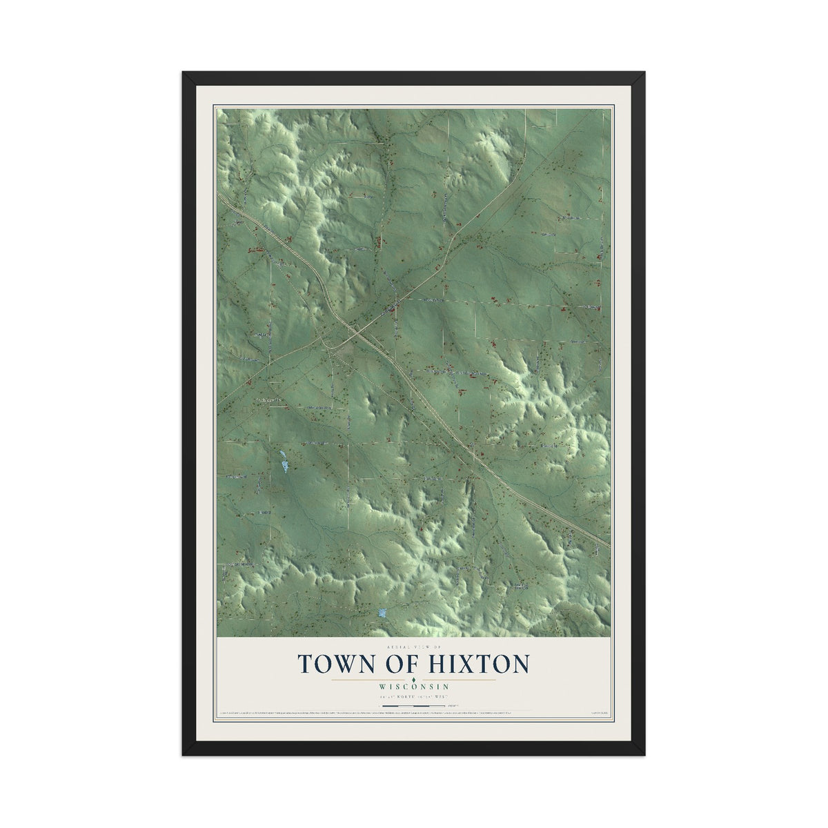 Map of the Town of Hixton, Wisconsin, 12 x 18 inch print in a black wood frame