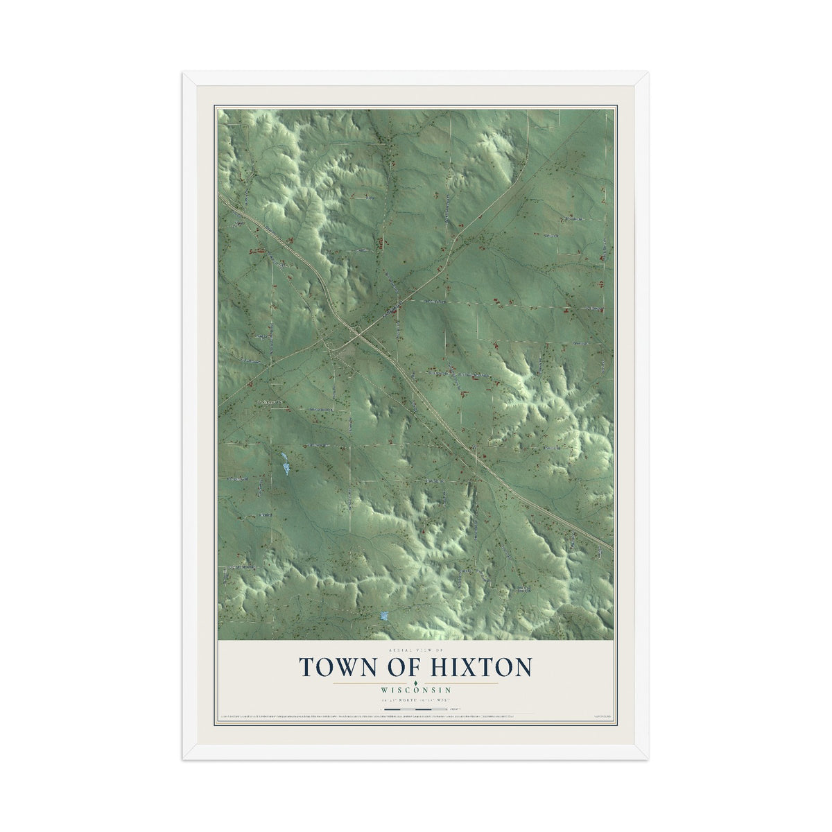 Map of the Town of Hixton, Wisconsin, 12 x 18 inch print in a white wood frame