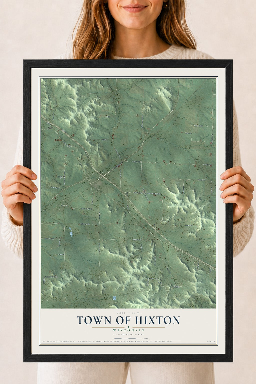 Map of the Town of Hixton, Wisconsin, 18 x 24 inch print in a black wood frame