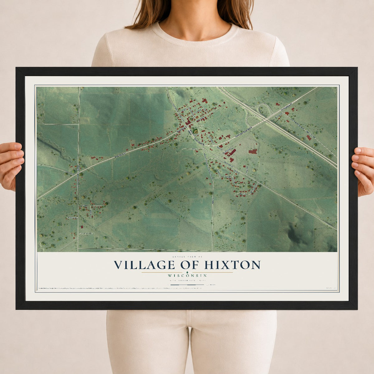 Map of Hixton, Wisconsin, 18 x 24 inch print in a black wood frame