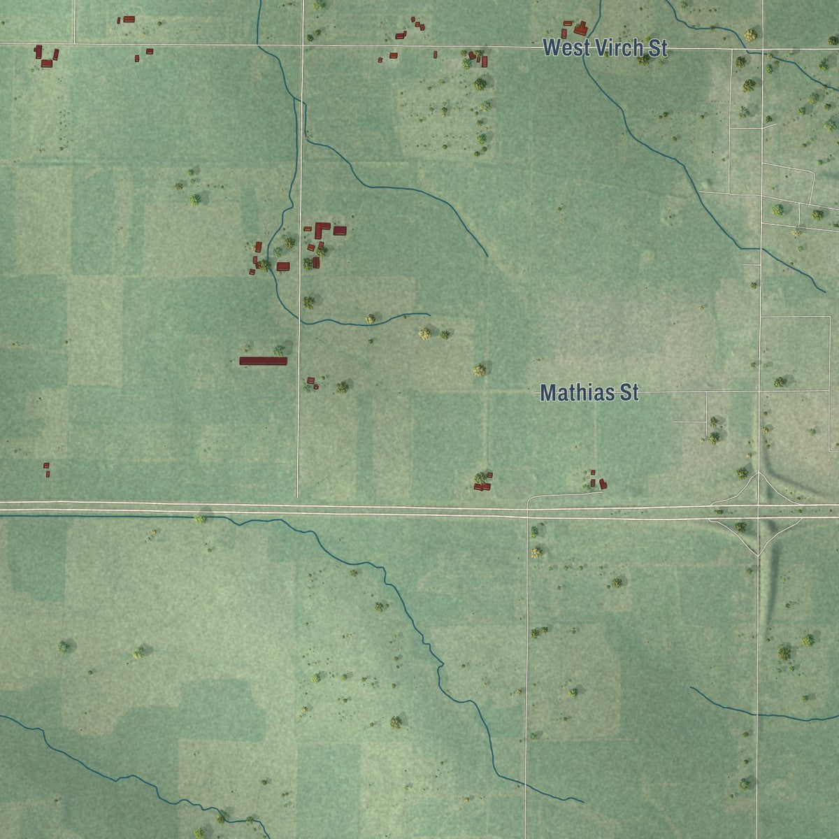 Close-up of the map of Hoard, Wisconsin print showing street and building detail