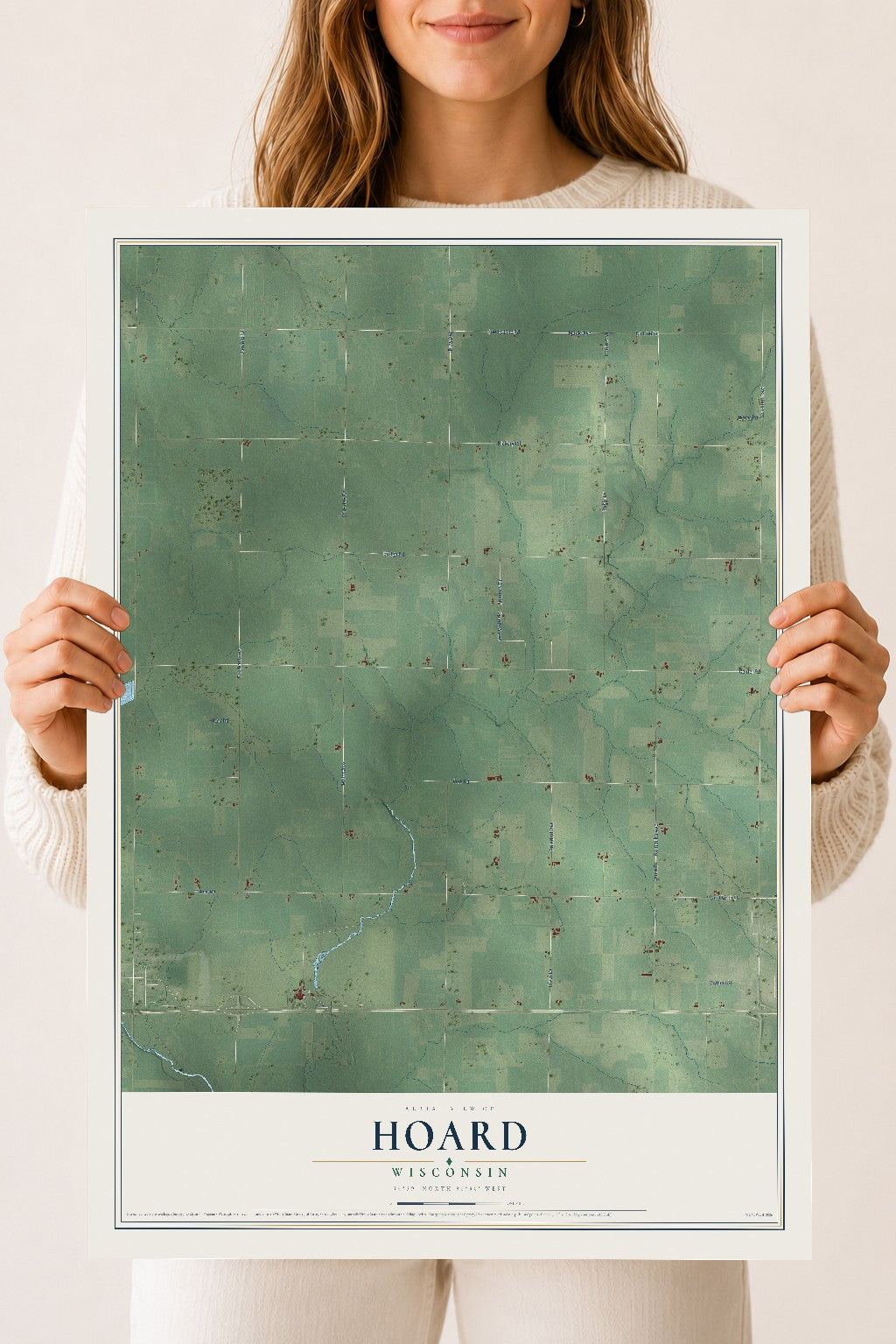 Map of Hoard, Wisconsin, 18 x 24 inch unframed archival matte print