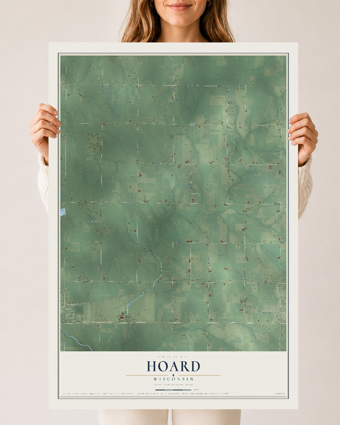 Map of Hoard, Wisconsin, 24 x 36 inch unframed archival matte print