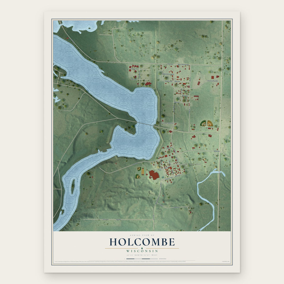 Holcombe, Wisconsin map print, the full design