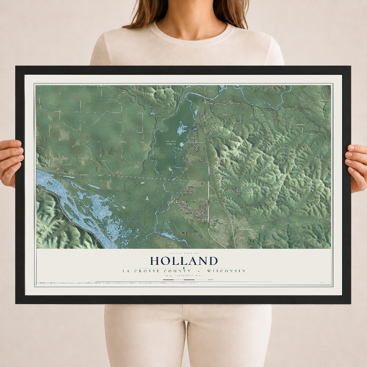 Map of Holland, La Crosse County, Wisconsin, 18 x 24 inch print in a black wood frame