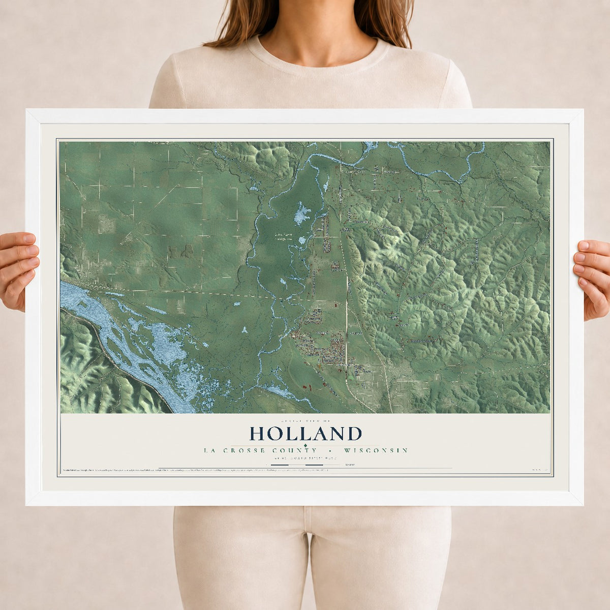 Map of Holland, La Crosse County, Wisconsin, 18 x 24 inch print in a white wood frame