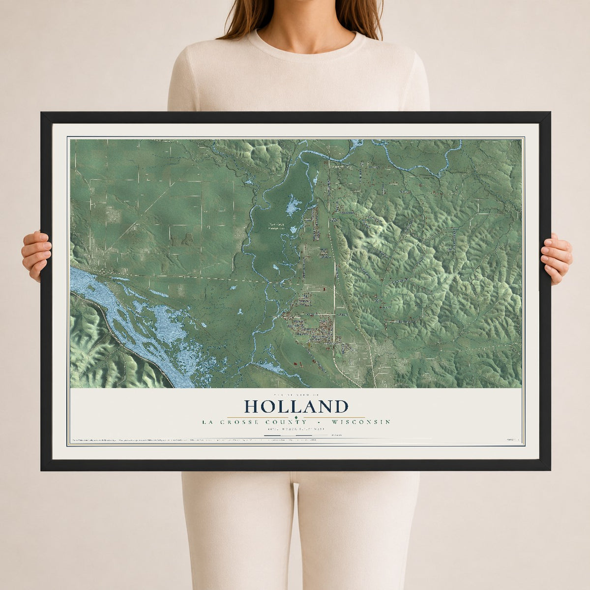 Map of Holland, La Crosse County, Wisconsin, 24 x 36 inch print in a black wood frame