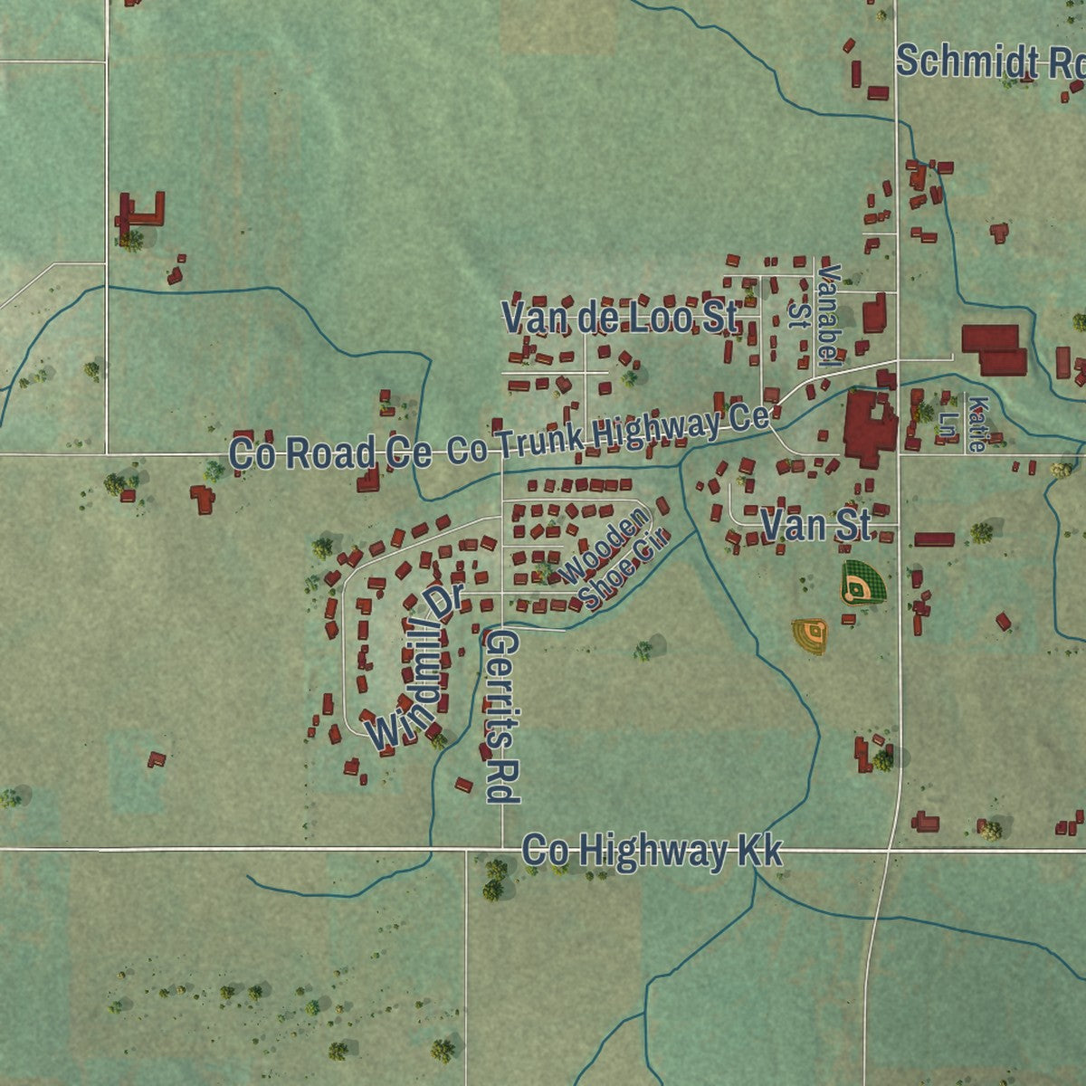 Close-up of the map of Holland, Brown County, Wisconsin print showing street and building detail