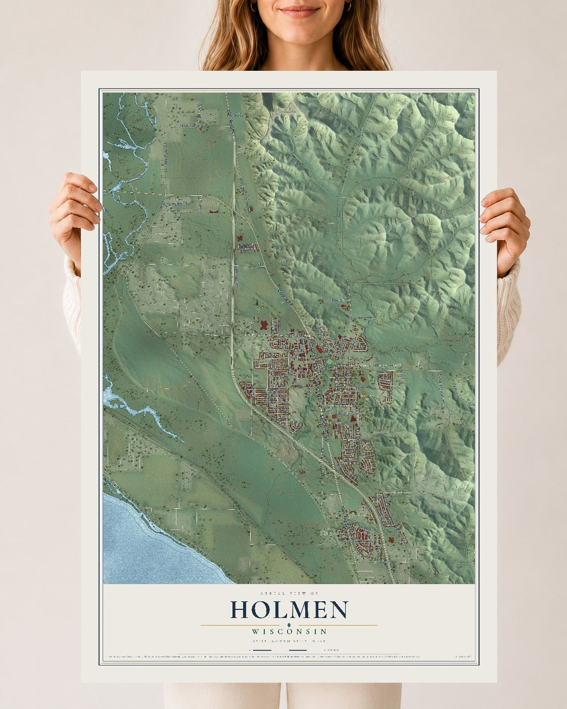 Map of Holmen, Wisconsin, 24 x 36 inch unframed archival matte print