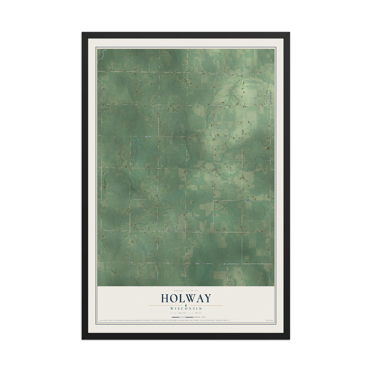 Map of Holway, Wisconsin, 12 x 18 inch print in a black wood frame