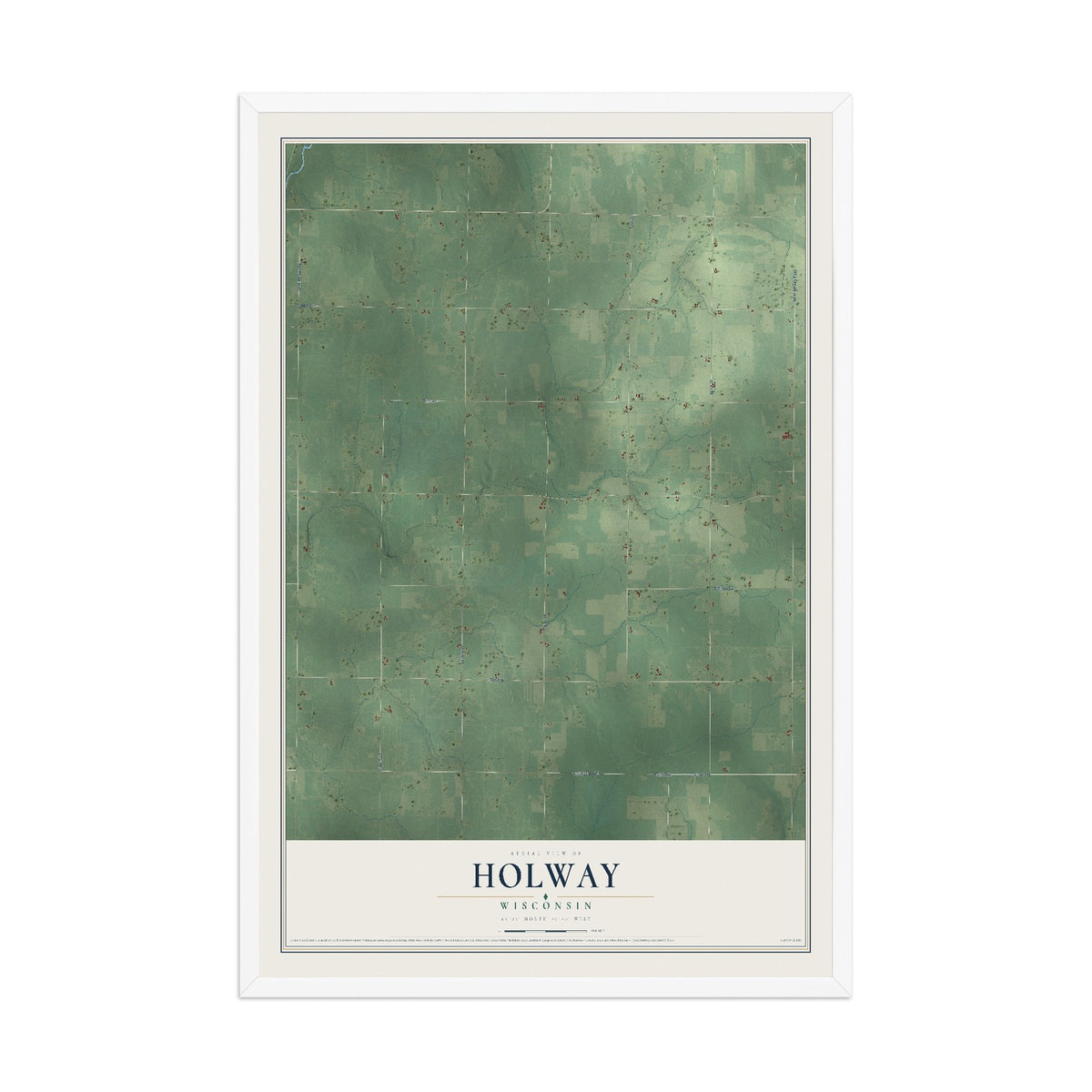 Map of Holway, Wisconsin, 12 x 18 inch print in a white wood frame