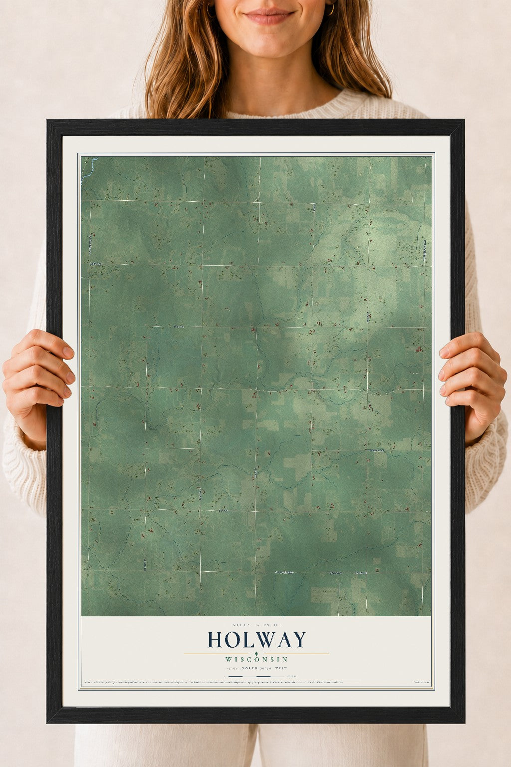 Map of Holway, Wisconsin, 18 x 24 inch print in a black wood frame