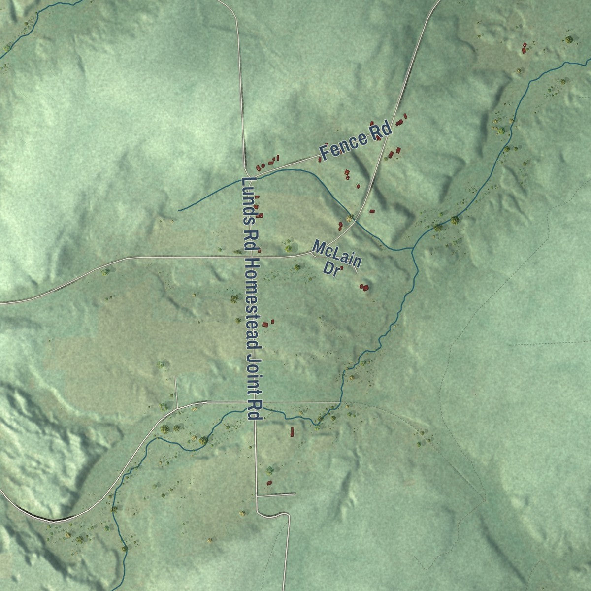 Close-up of the map of Homestead, Wisconsin print showing street and building detail