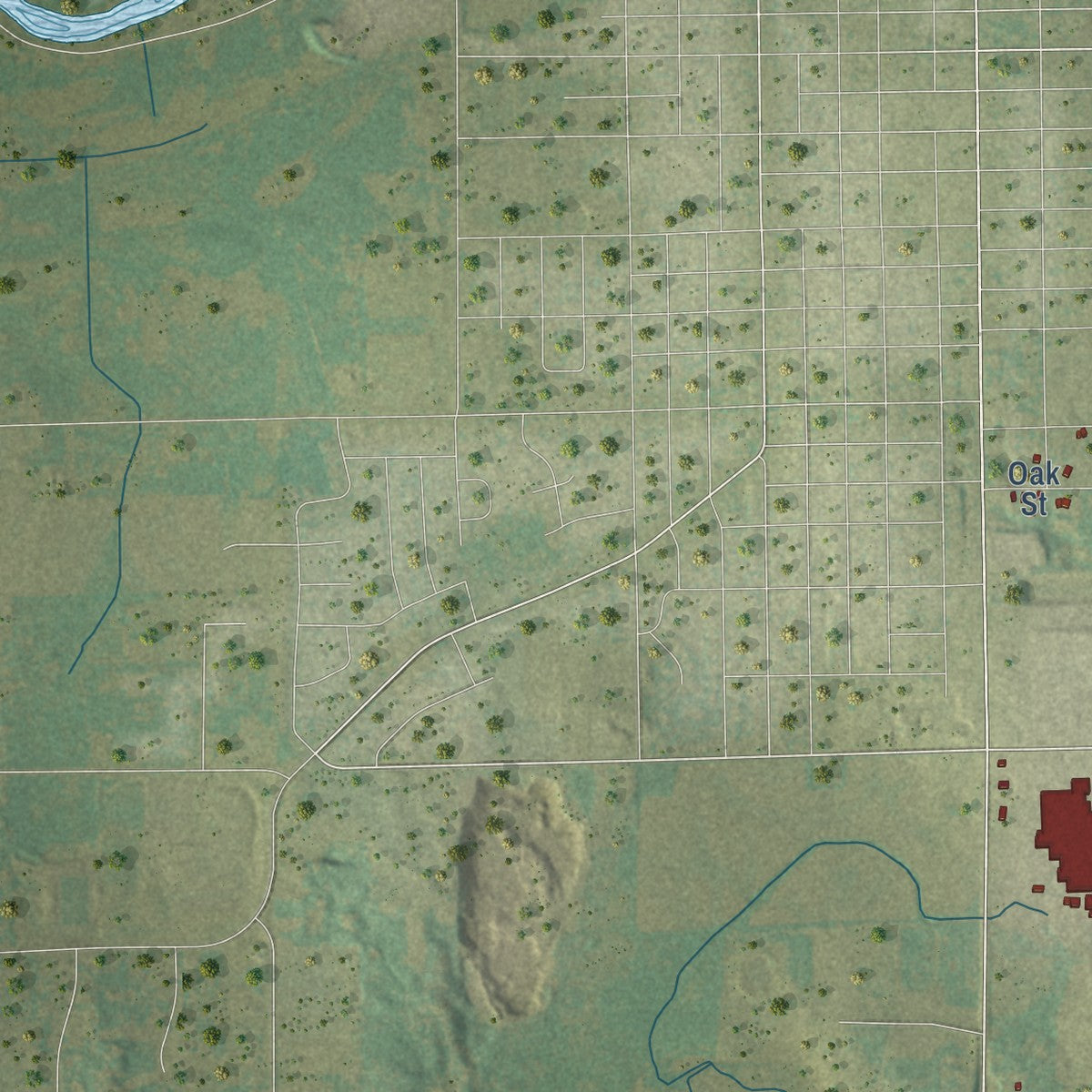 Second close-up of the map of Hortonia, Wisconsin print showing more streets and buildings
