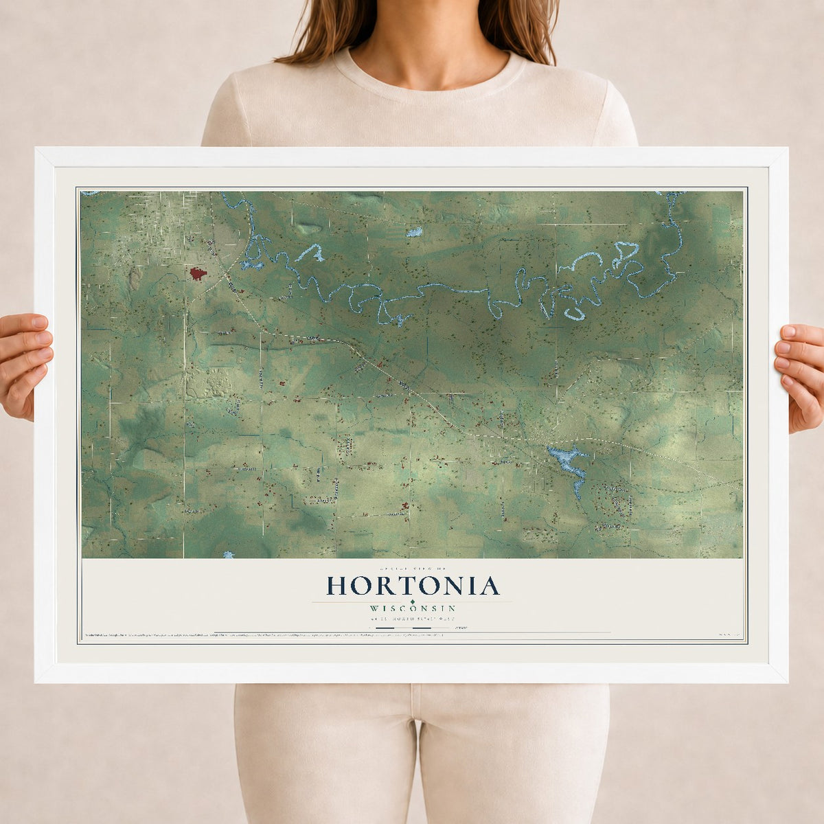 Map of Hortonia, Wisconsin, 18 x 24 inch print in a white wood frame
