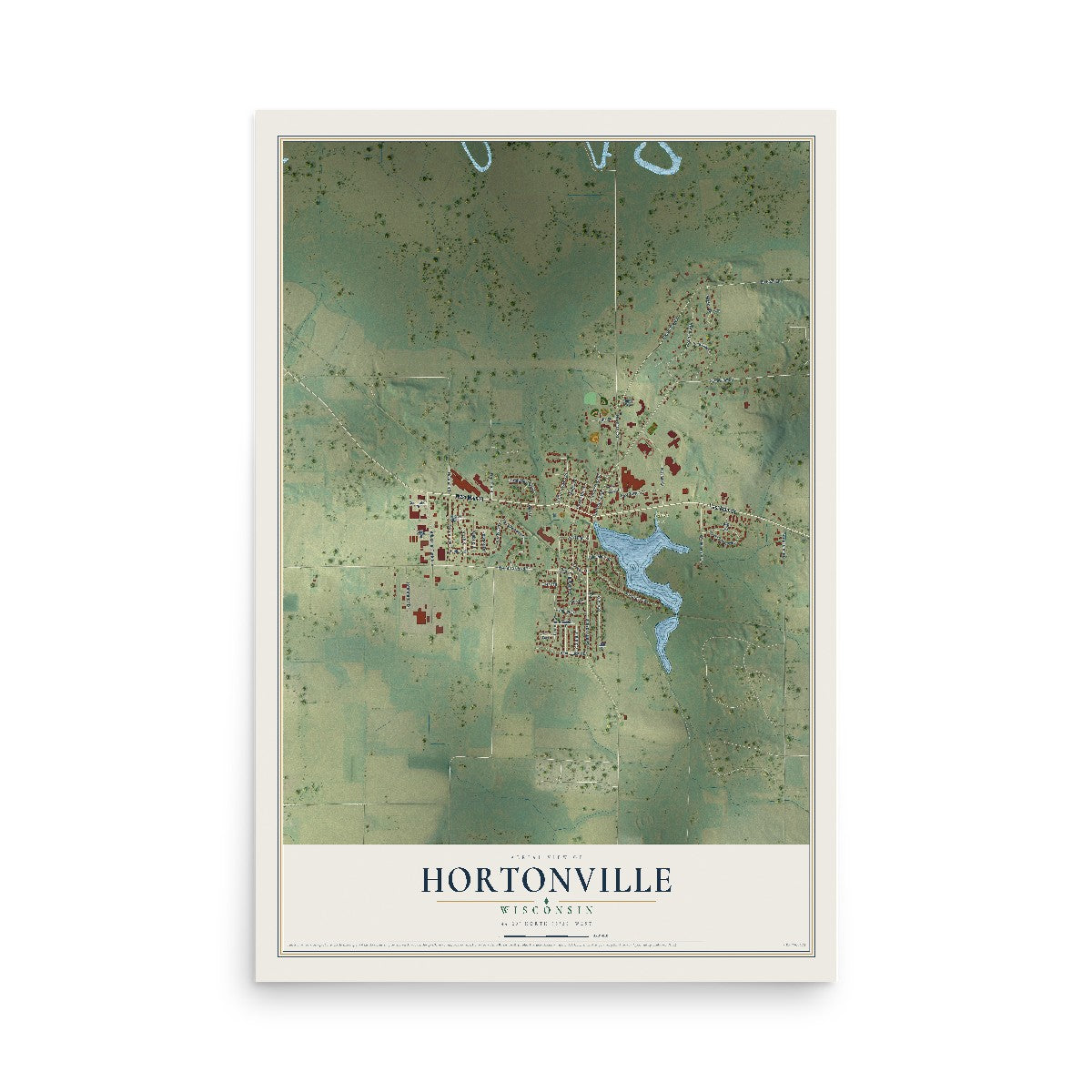 Map of Hortonville, Wisconsin, 12 x 18 inch unframed archival matte print
