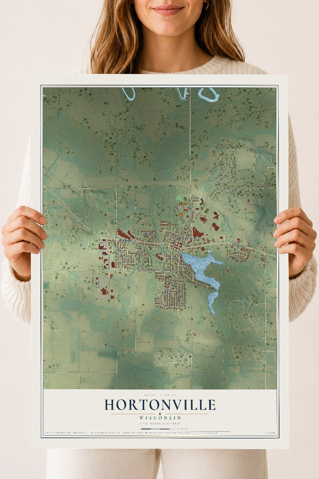 Map of Hortonville, Wisconsin, 18 x 24 inch unframed archival matte print
