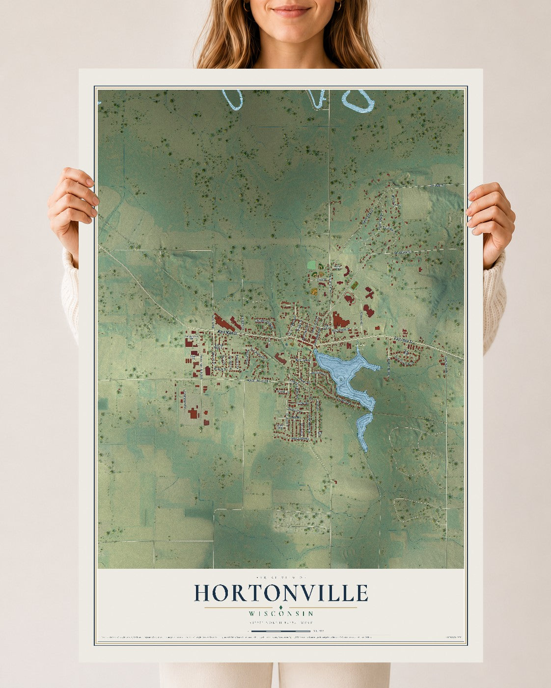 Map of Hortonville, Wisconsin, 24 x 36 inch unframed archival matte print