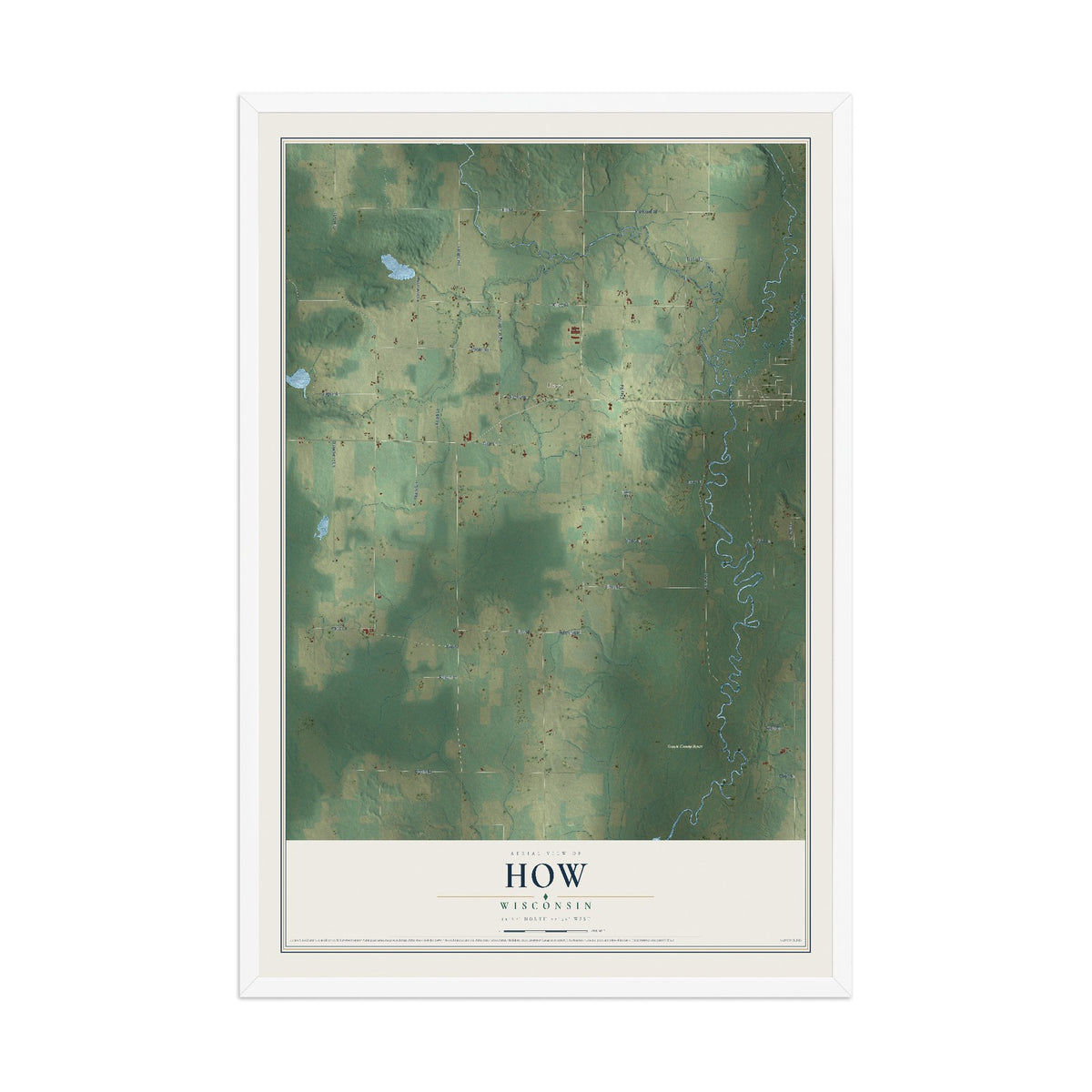 Map of How, Wisconsin, 12 x 18 inch print in a white wood frame