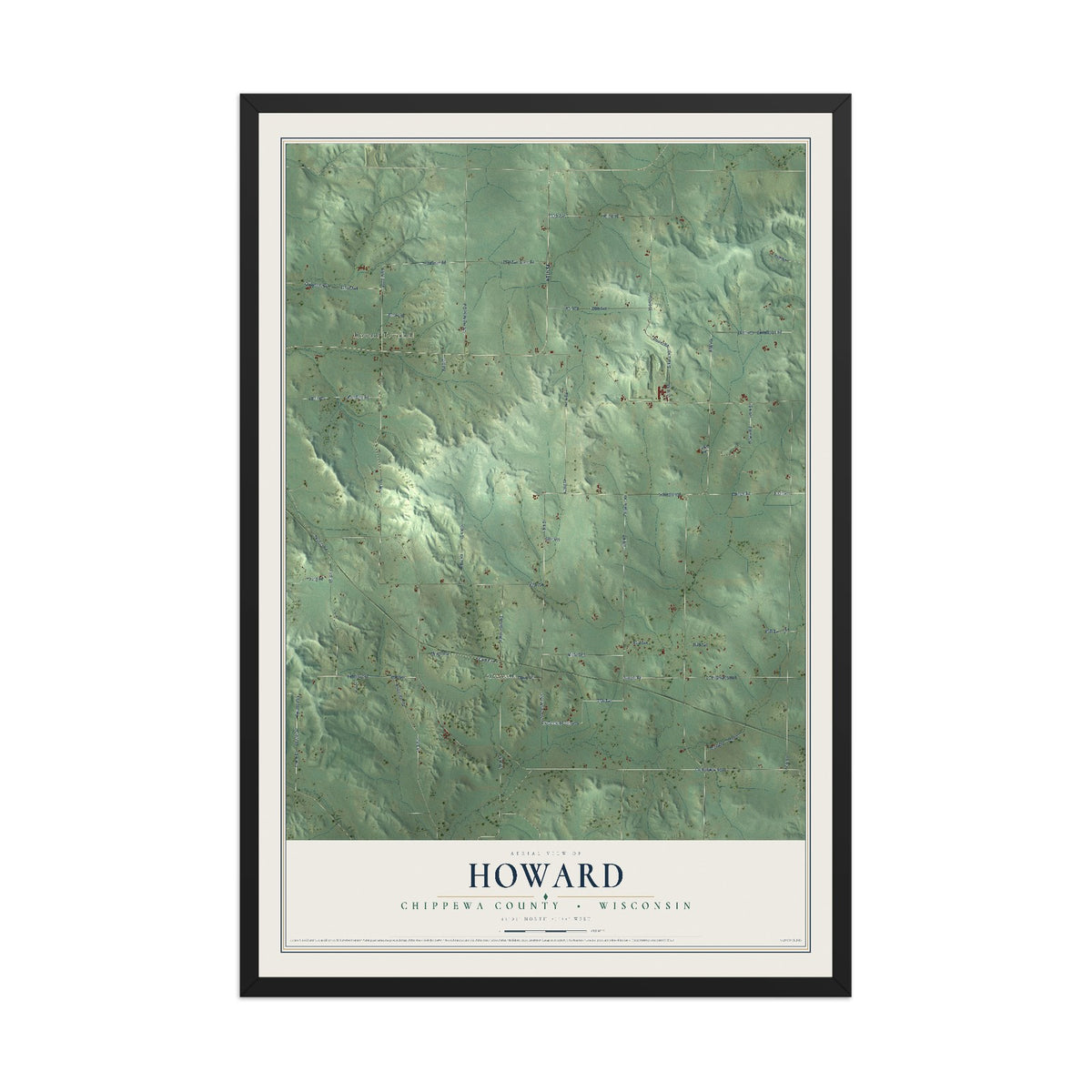 Map of Howard, Chippewa County, Wisconsin, 12 x 18 inch print in a black wood frame