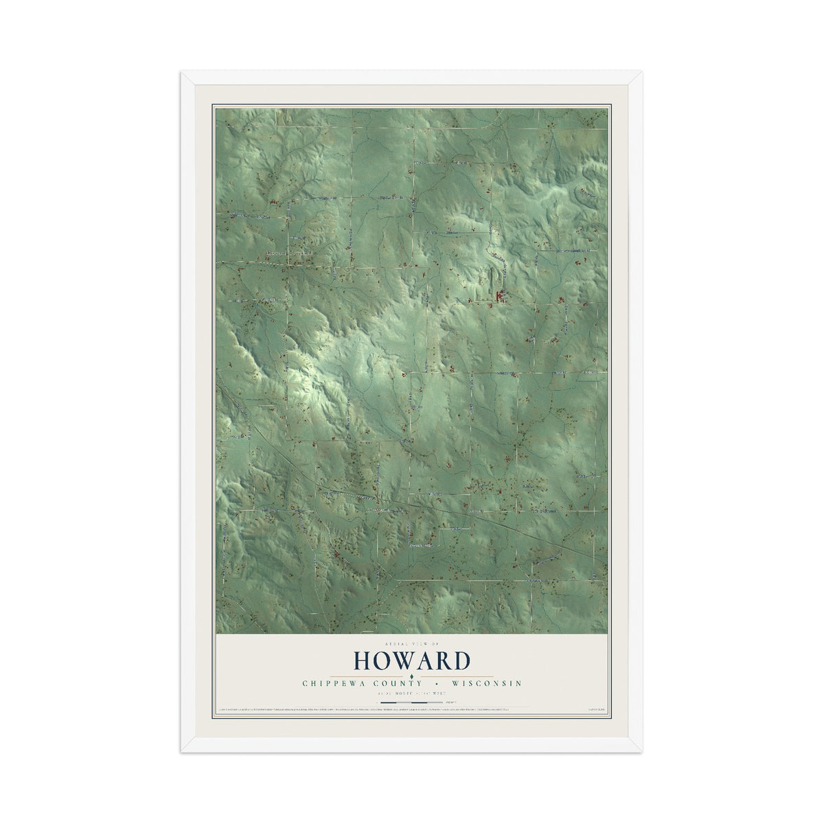 Map of Howard, Chippewa County, Wisconsin, 12 x 18 inch print in a white wood frame