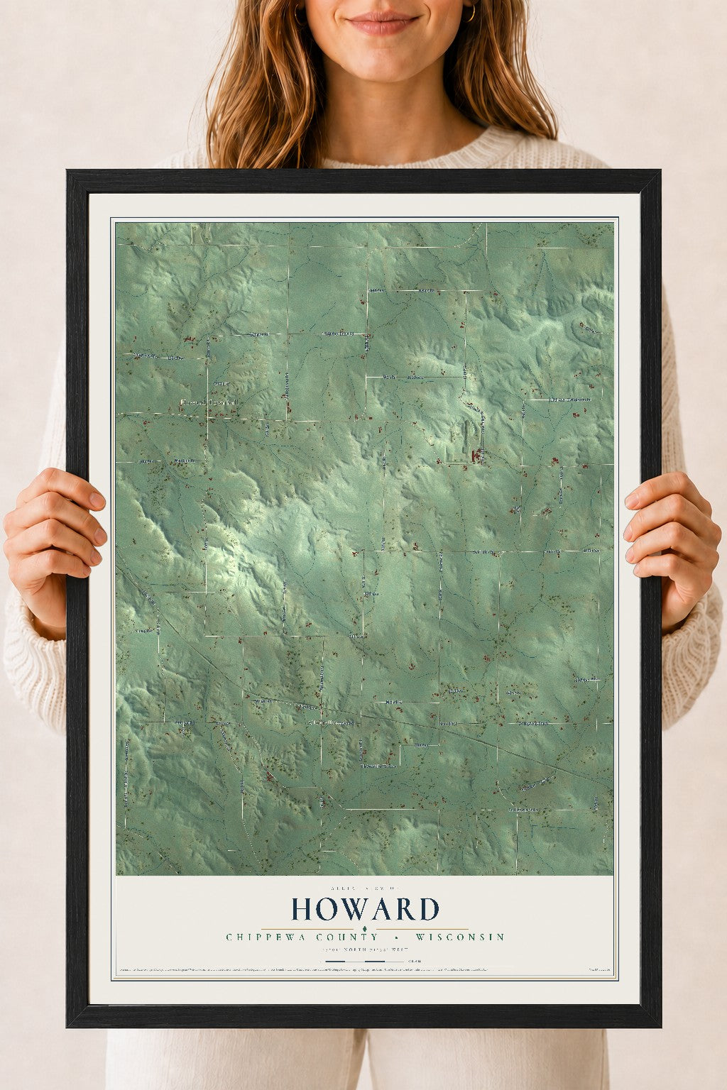 Map of Howard, Chippewa County, Wisconsin, 18 x 24 inch print in a black wood frame