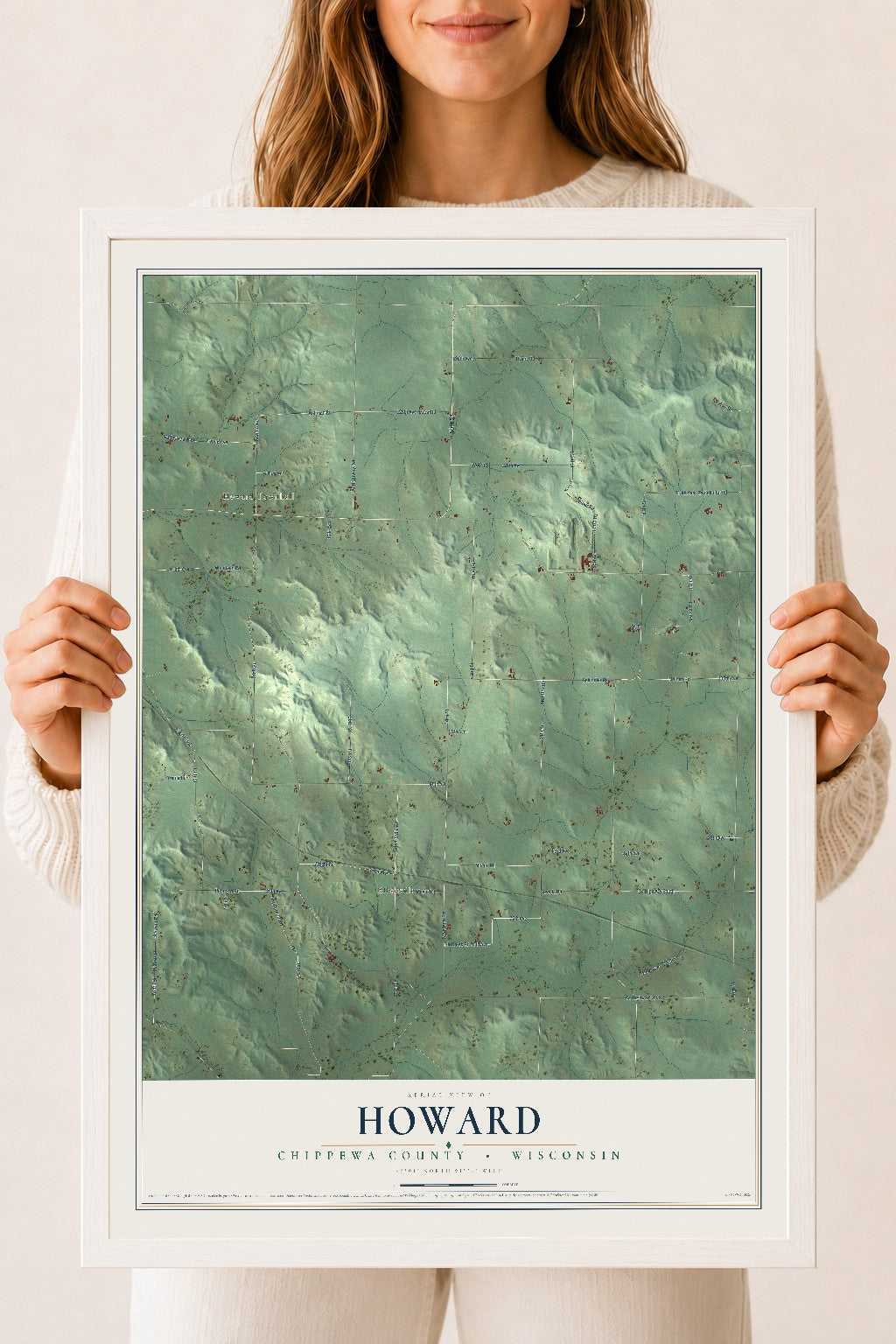 Map of Howard, Chippewa County, Wisconsin, 18 x 24 inch print in a white wood frame