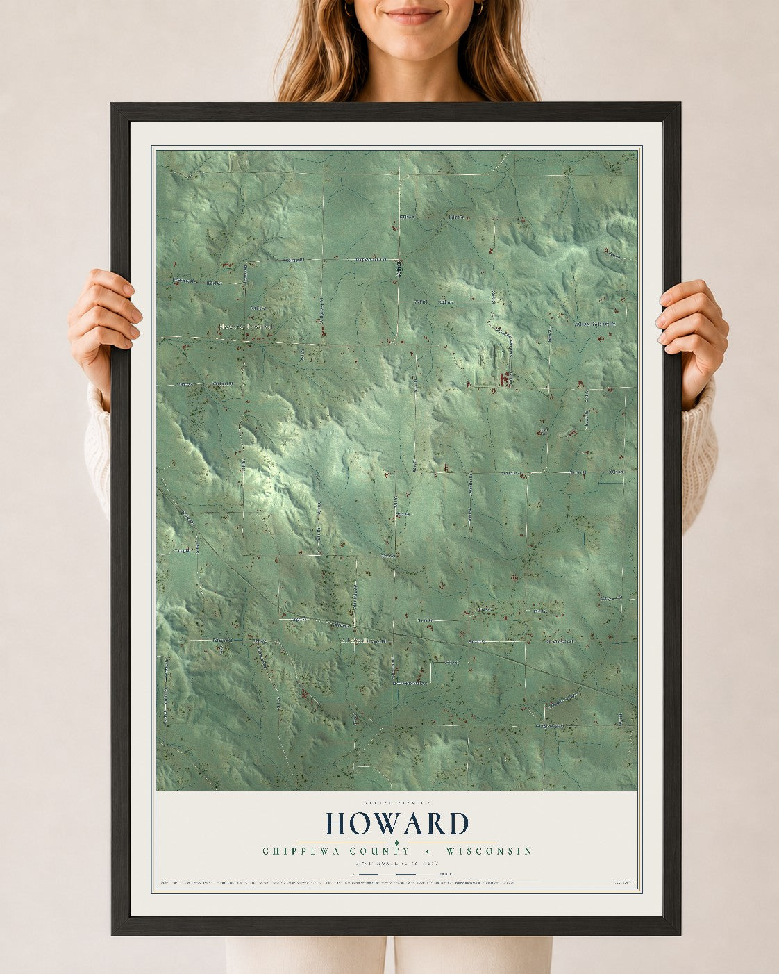 Map of Howard, Chippewa County, Wisconsin, 24 x 36 inch print in a black wood frame