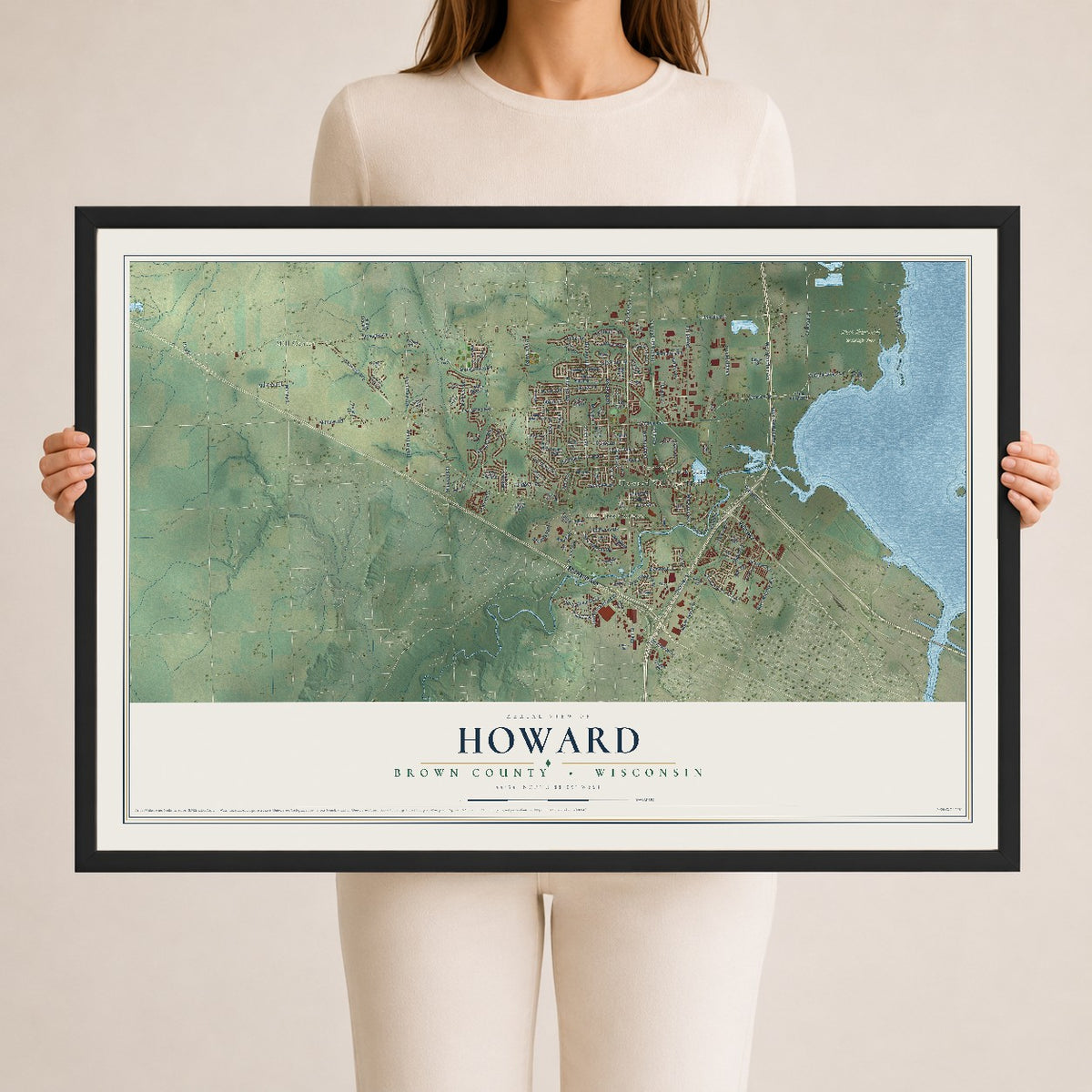 Map of Howard, Brown County, Wisconsin, 24 x 36 inch print in a black wood frame