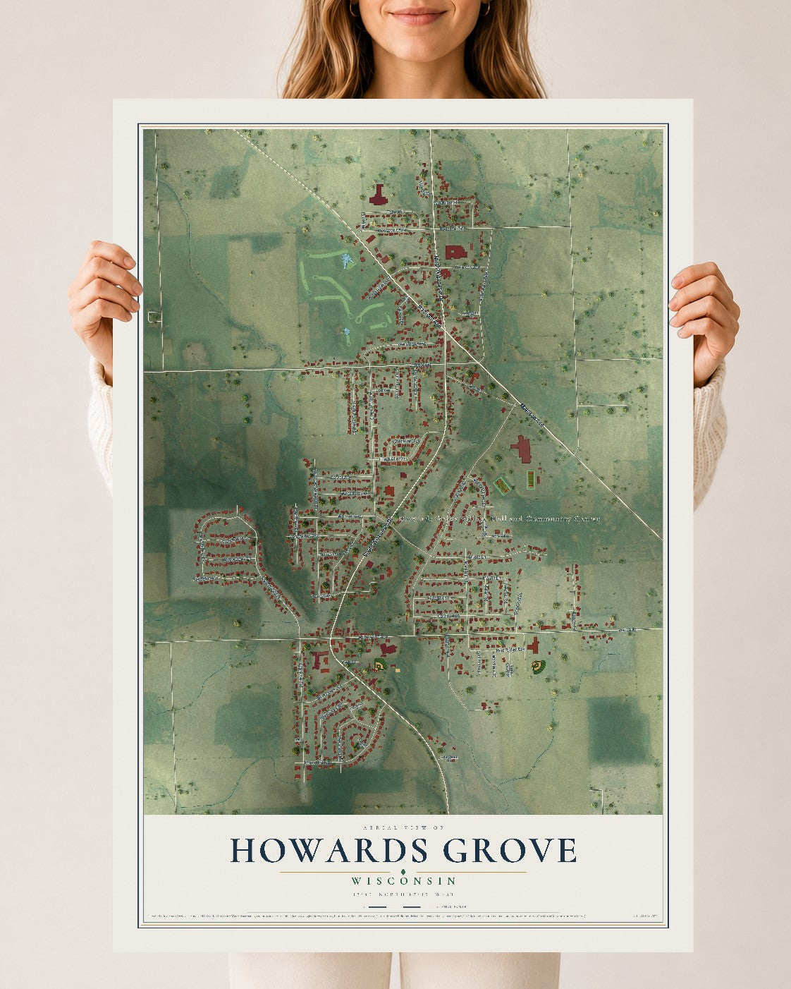Map of Howards Grove, Wisconsin, 24 x 36 inch unframed archival matte print