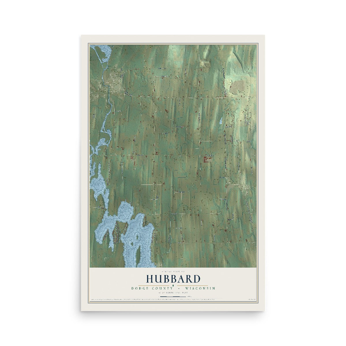 Map of Hubbard, Dodge County, Wisconsin, 12 x 18 inch unframed archival matte print