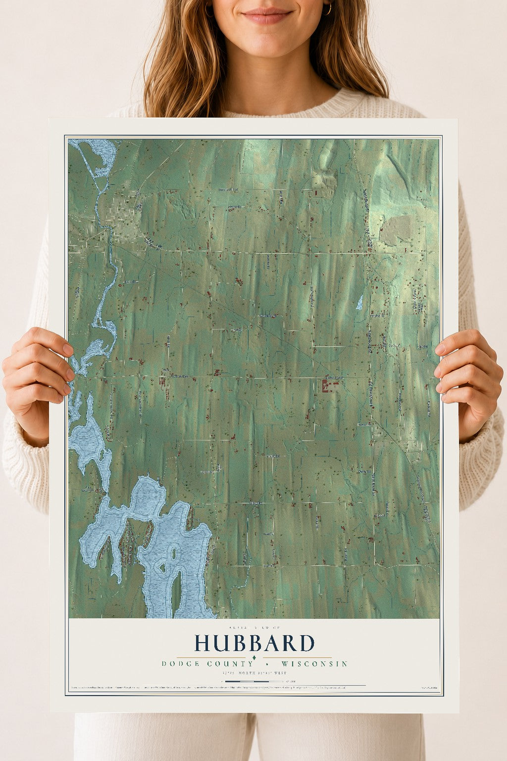 Map of Hubbard, Dodge County, Wisconsin, 18 x 24 inch unframed archival matte print