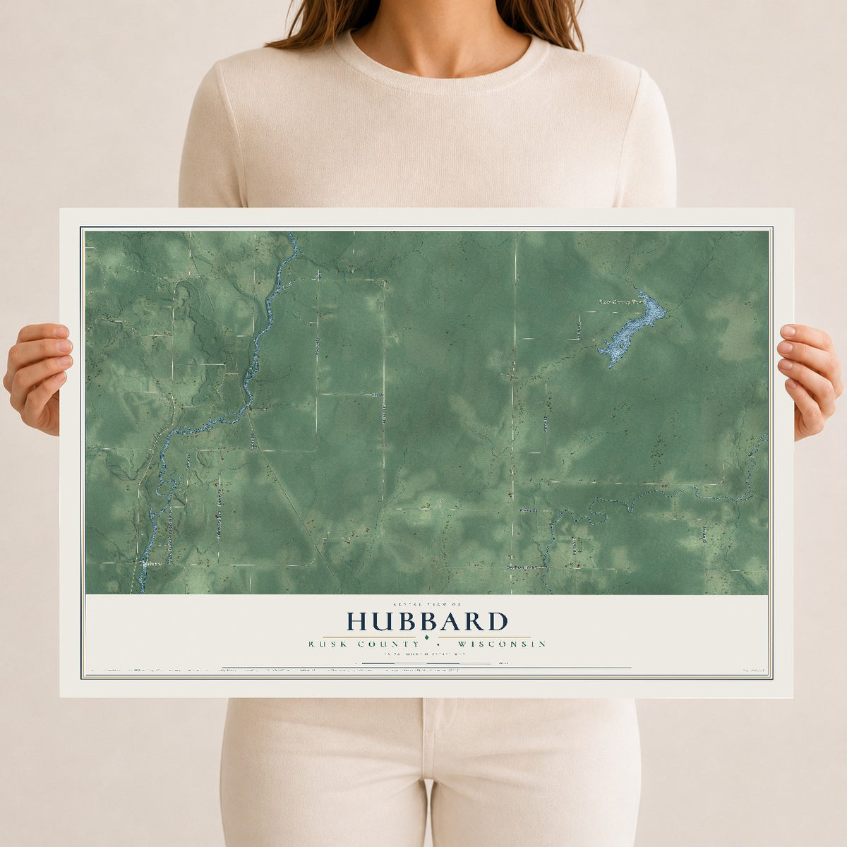 Map of Hubbard, Rusk County, Wisconsin, 12 x 18 inch unframed archival matte print